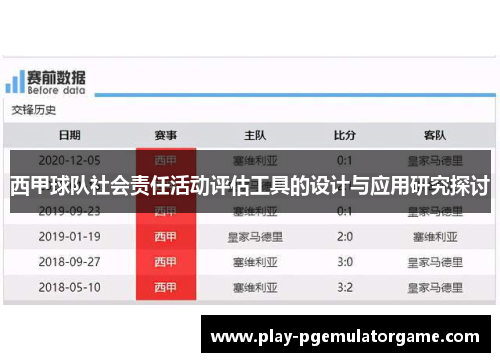 西甲球队社会责任活动评估工具的设计与应用研究探讨